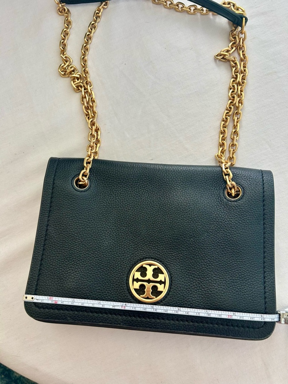 Tory Burch Black Pebbled Leather Crossbody with Gold Chain - Picture 4 of 5